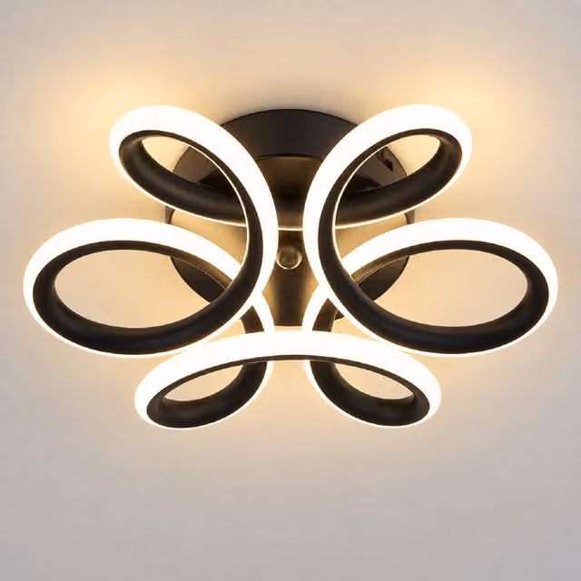 Modern Dimmable LED Ring Chandelier in Black Metal for Living Room, Bedroom or Dining Room
