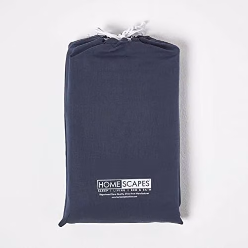 HOMESCAPES Pack of 2 Navy Blue Soft Linen and Cotton Fitted Cot Sheets, W/D/H: 120 x 60 cm – 4