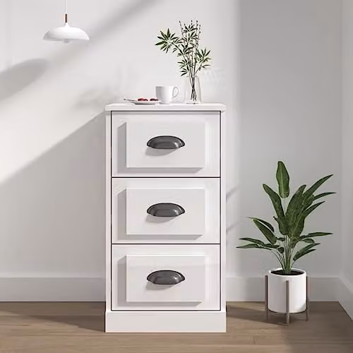 vidaXL Modern High Gloss White Sideboard in MDF, W/D/H: 36.0 x 35.5 x 67.5 cm