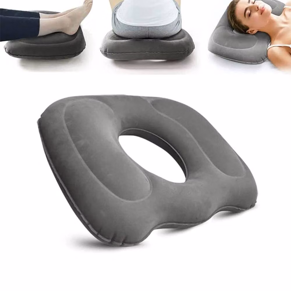 Kelvenix Inflatable Round Donut Ring Cushion in Grey Velours, W: 100 cm, L: 190 cm – 4
