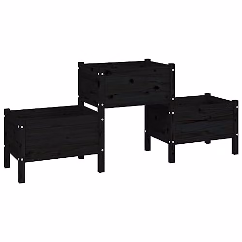 vidaXL Black Solid Pine Wood Garden Planter W/D/H: 178.5 x 44 x 75 cm
