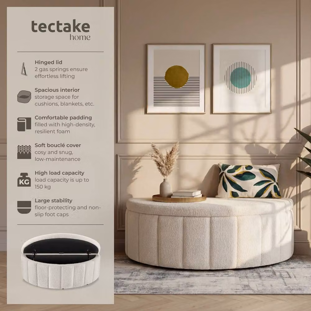 tectake Moon Upholstered Bench in Cream/Beige/White – 2