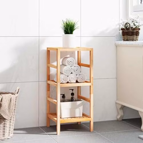 vidaXL Freestanding Solid Wood Bathroom Shelf in Walnut Brown, W/D/H: 35.5 x 35.5 x 79 cm – 2