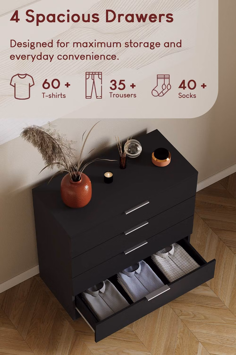 Vida Designs Trega 4 Drawer Chest of Drawers in Black – 4