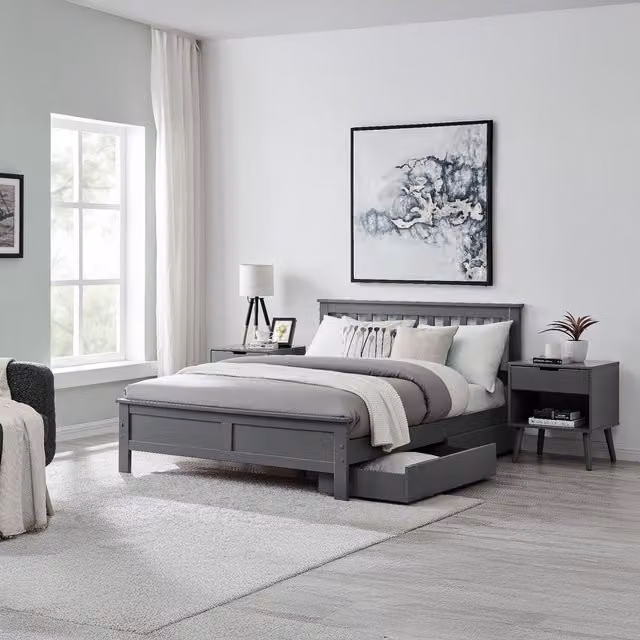 FurnitureboxUK Azure Modern Solid Pine Bed with 2 Drawers in Grey, 140 x 200 cm