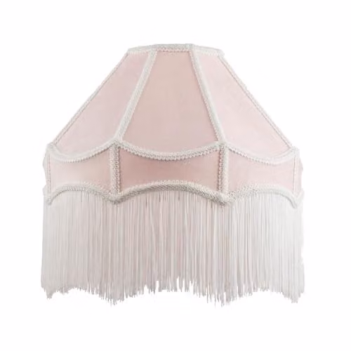 K LIVING Pink and White Velvet Tassel Lamp Shade with Classic Cone Design, Diameter: 30.48 cm