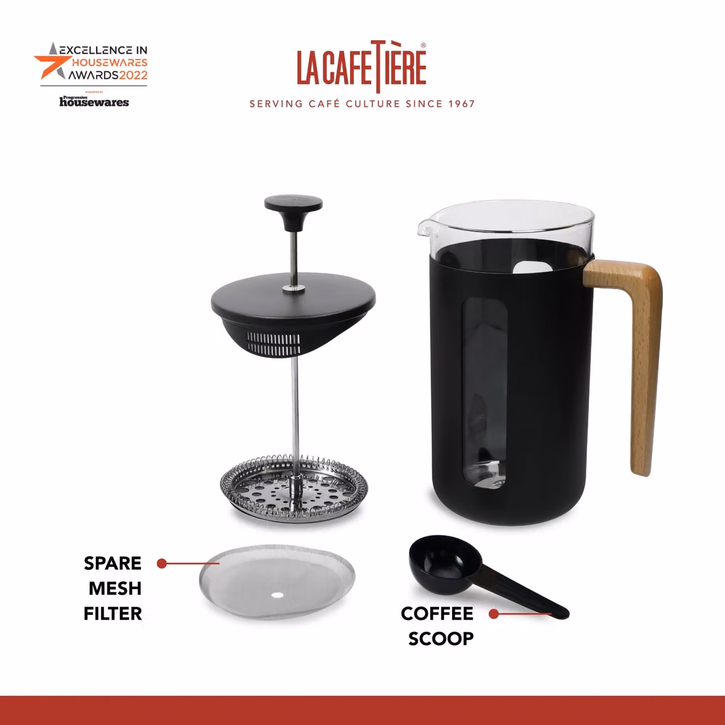 La Cafetiere Pisa Glass Cafetiere with Stainless Steel Frame, Black – 5