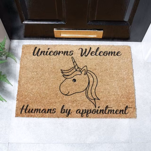 Artsy Mats Unicorns Welcome Humans By Appointment Doormat, Brown