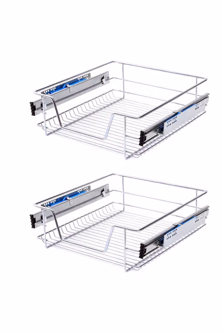 Living and Home 2 Piece Metal Sliding Kitchen Cabinet Pull Out Wire Basket Drainer Organiser in Silver, Medium