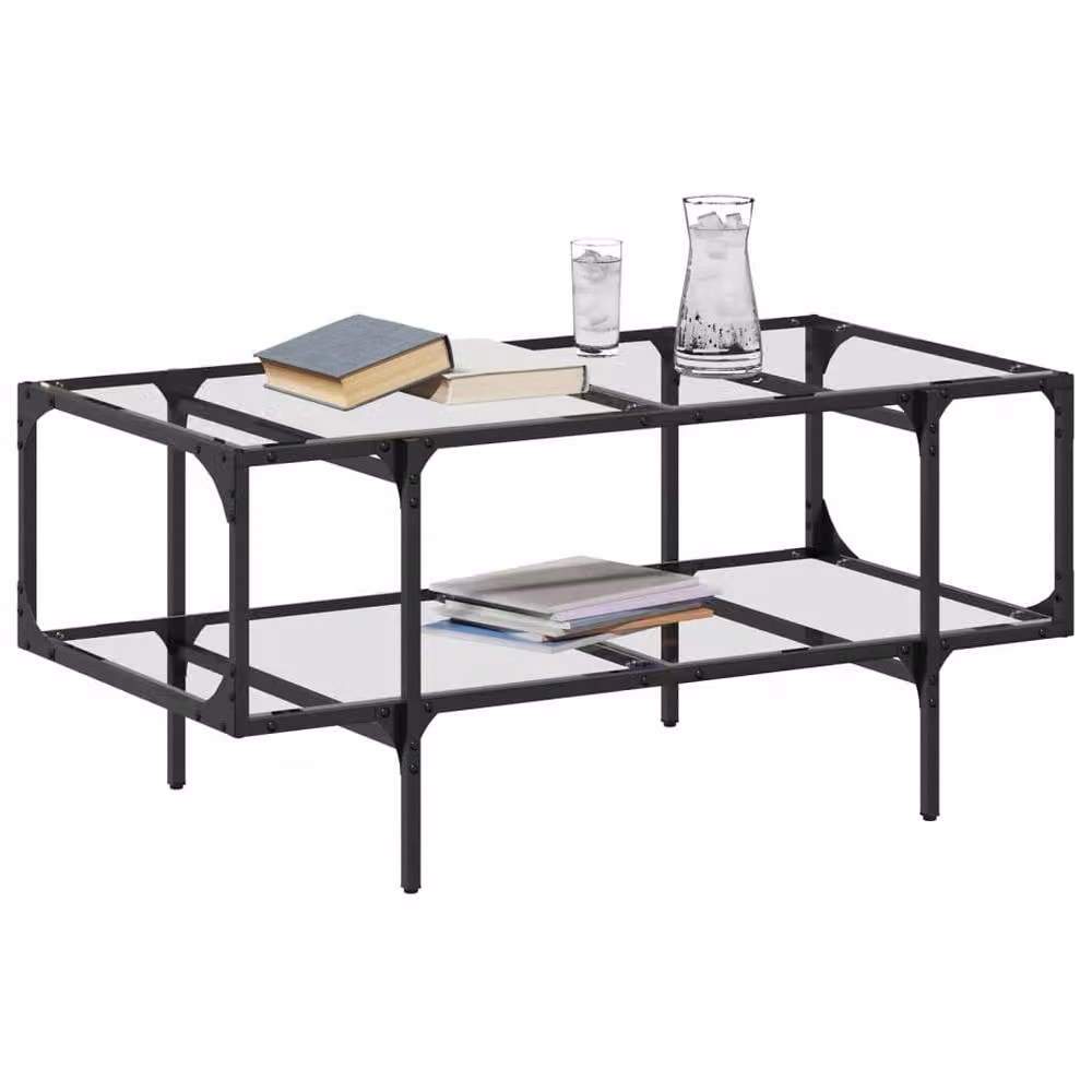 Berkfield Home Modern Rectangular Coffee Table with Transparent Glass Top and Steel Frame, W: 98.5 cm, D: 50 cm, H: 45 cm – 3