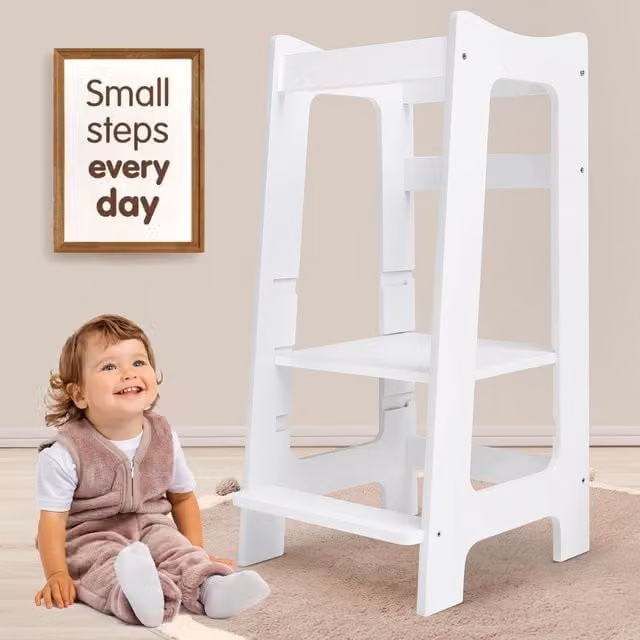 Love For Sleep Montessori Learning Tower for Children in White Modern Wood Finish