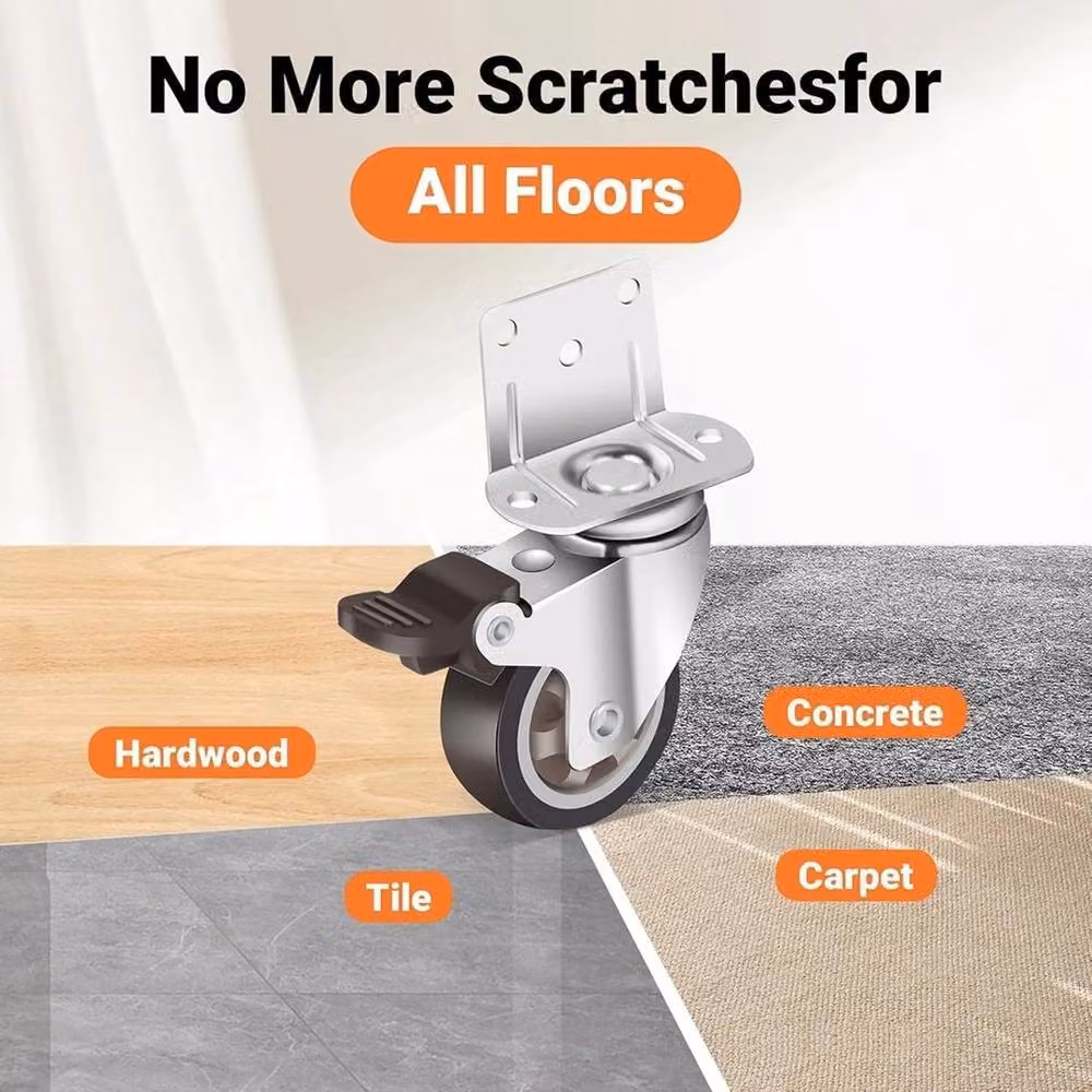 NESTLUNE 4 Heavy Duty Casters with 2 Brake Wheels in Silver – 2
