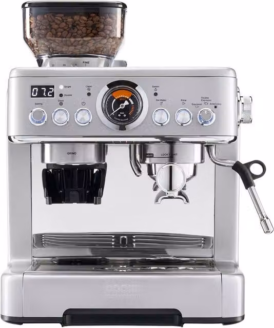Cooks Professional Bean-To-Cup Espresso Coffee Machine with 20-Bar Pump, Integrated Grinder and Steam Wand, Silver