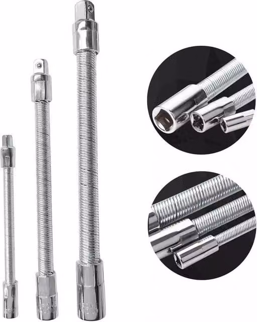 SPETLEK 3-Piece Flexible Socket Extension Bar Adaptor Set in Silver Chrome Vanadium Steel – 1