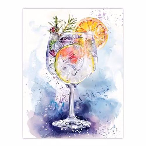 Artery8 Sloe Gin Tonic Fruit Cocktail Modern Watercolour Kitchen Wall Art Poster Print, Multicolour, W/H: 46 x 61 cm – 1