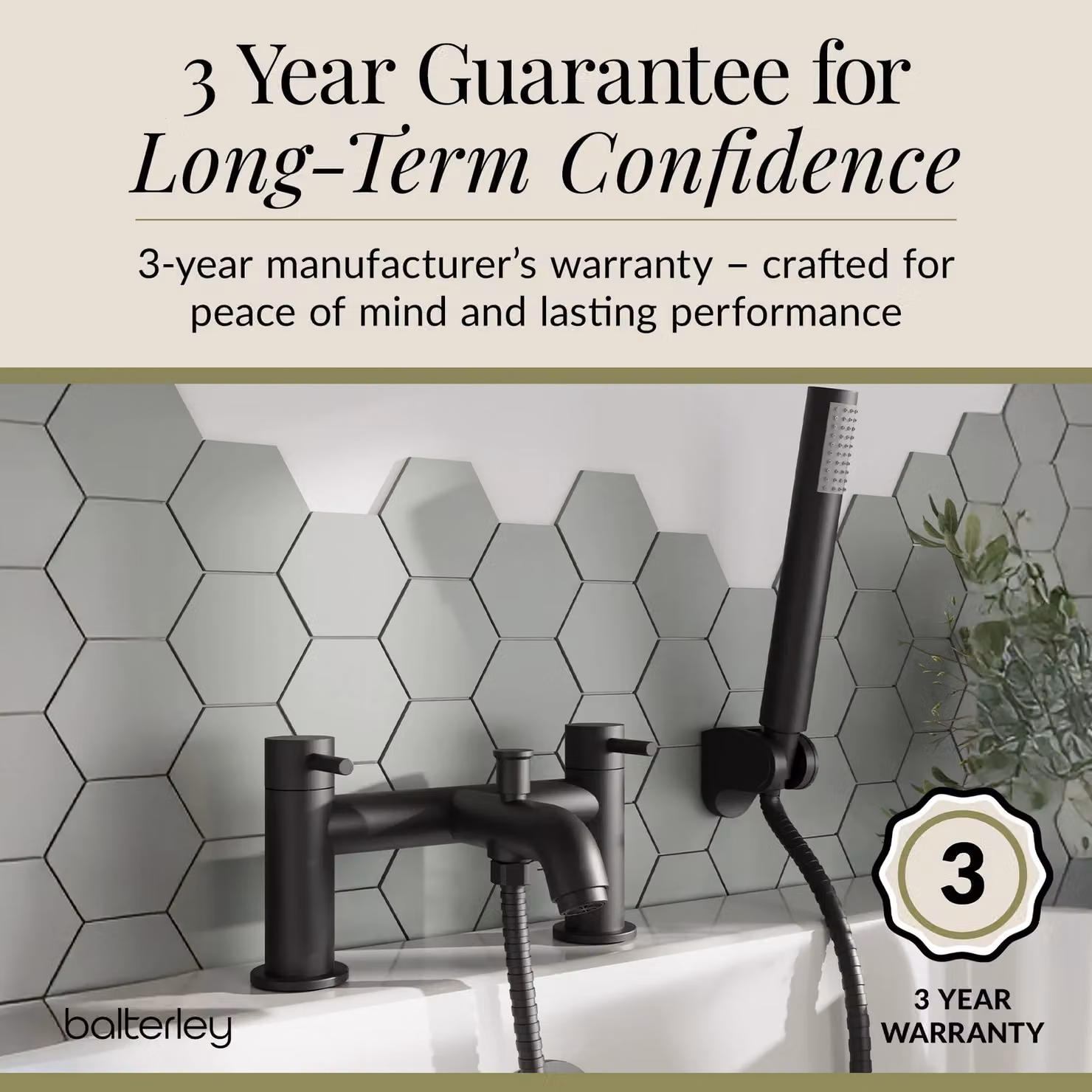 Balterley Round Single Lever Bath Shower Mixer Tap with Shower Kit in Matt Black – 4