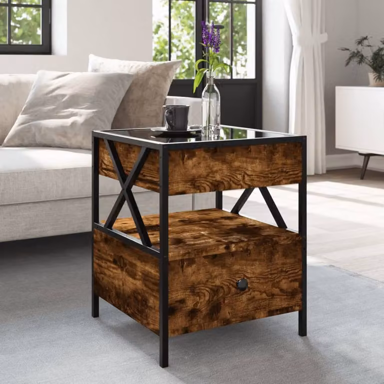 Berkfield Home Infinity LED Coffee Table in Smoked Oak Brown, W/D/H: 40 x 40 x 51 cm