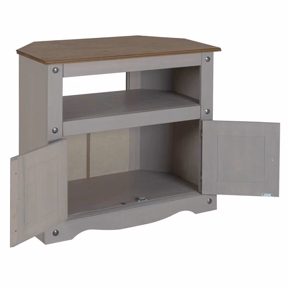 PAWNORA Grey Rustic Pine and Metal Corner TV Unit – 2