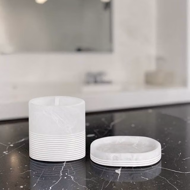 Showerdrape Bianco White Stone Bathroom Accessory Set with Soap Dish and Toothbrush Holder
