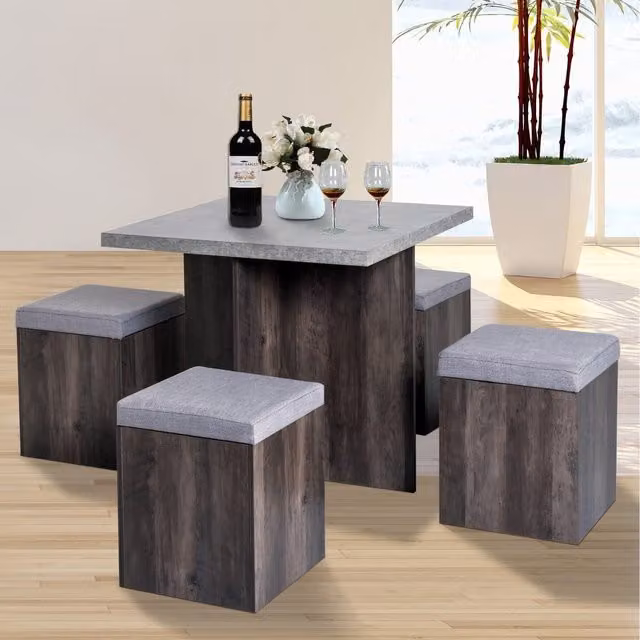 HOMCOM 5 Piece Modern Grey Dining Set with Square Table and Chairs