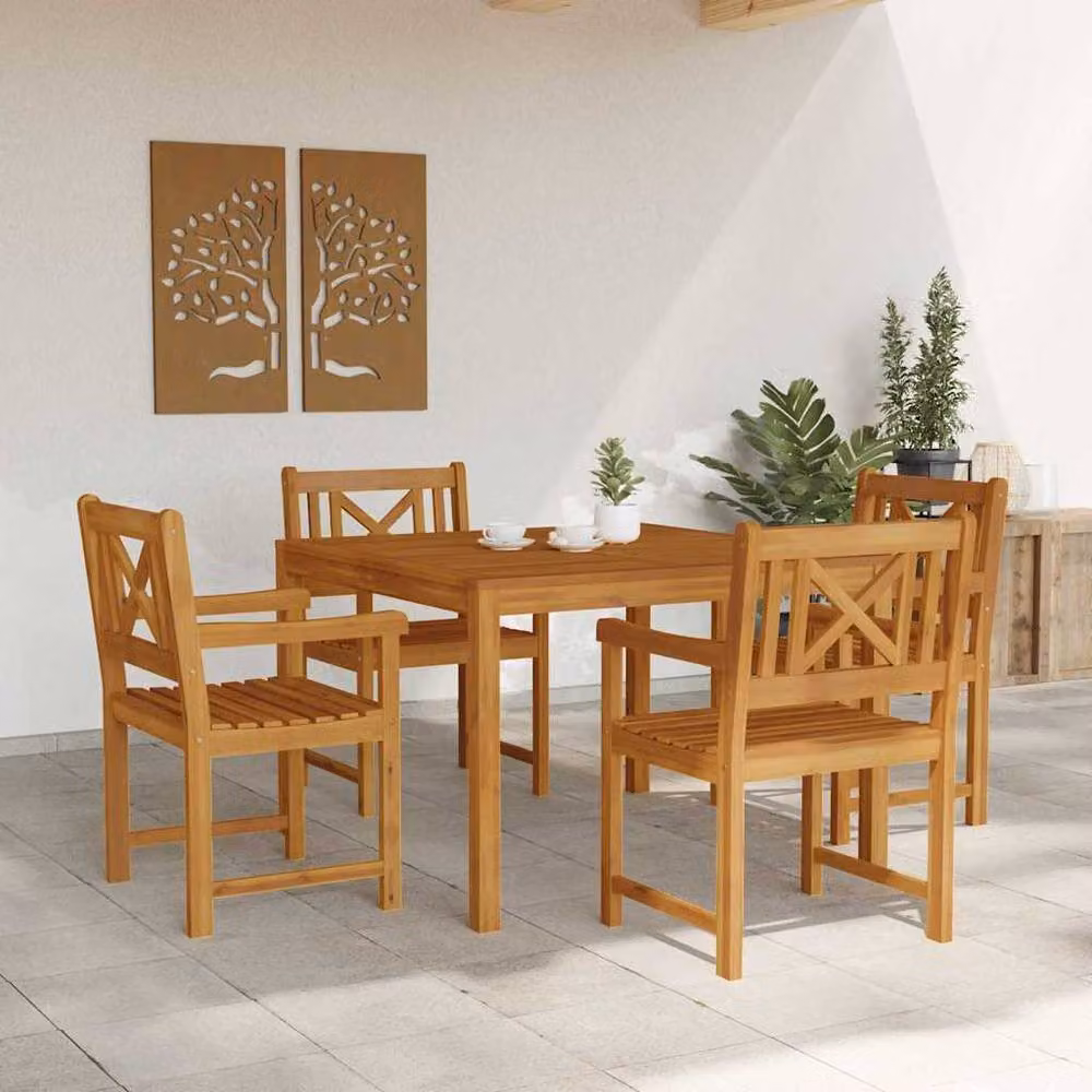 Berkfield Home 5 Piece Acacia Wood Garden Dining Set in Brown – 3