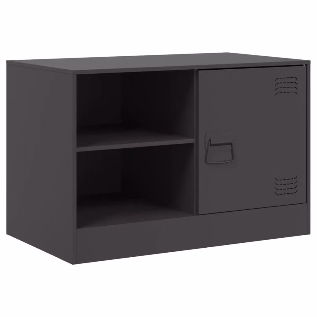 Berkfield Home Black Metal TV Cabinet with Hinged Doors and Internal Shelves W/D/H: 67 x 39 x 44 cm – 2
