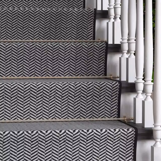The Rug House Herringbone Cut To Measure Stair Carpet Runner, Black, W: 70 cm, L: 792 cm