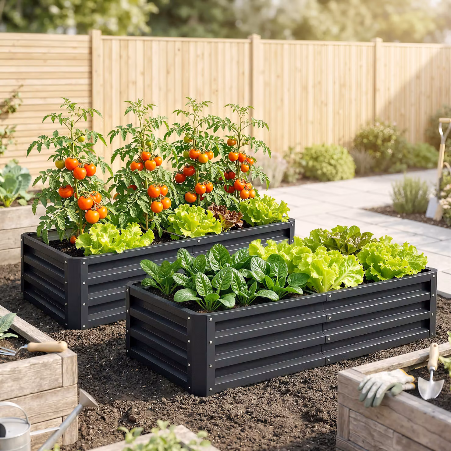 Outsunny Set of 2 Galvanised Steel Raised Garden Beds in Grey, W/D/H: 60 x 60 x 30.5 cm – 2
