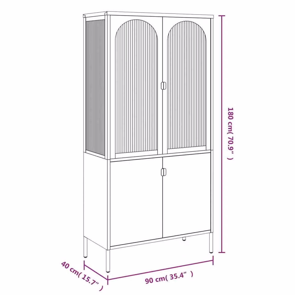 Berkfield Home Black Modern Highboard with Glass Doors and Internal Shelves, W/D/H: 90 x 40 x 180 cm – 4