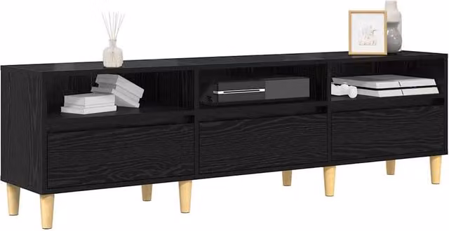 Berkfield Home TV Cabinet in Black Oak, W/D/H: 150 x 30 x 45 cm – 1