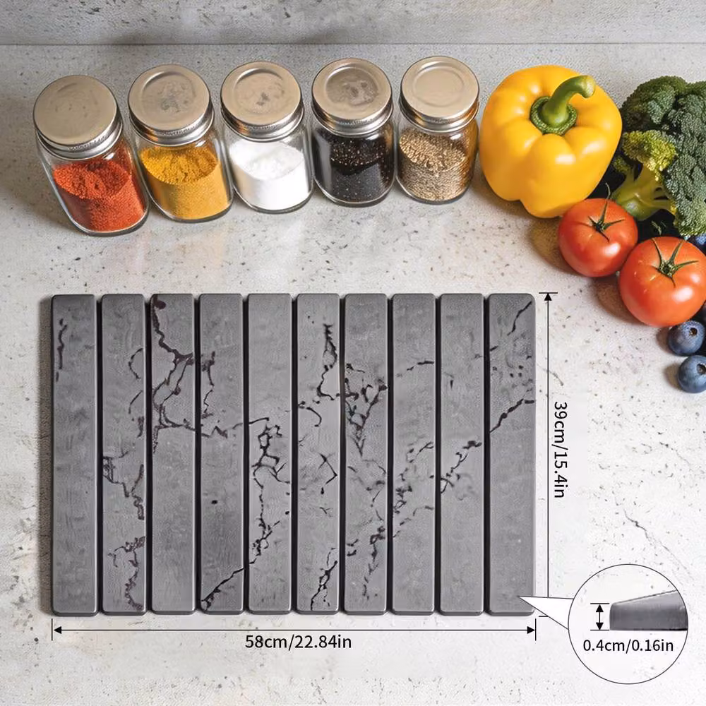 Resmo Super Absorbent Quick-Dry Non-Slip Dish Drying Mat in White and Grey, W: 60 cm, D: 40 cm – 2