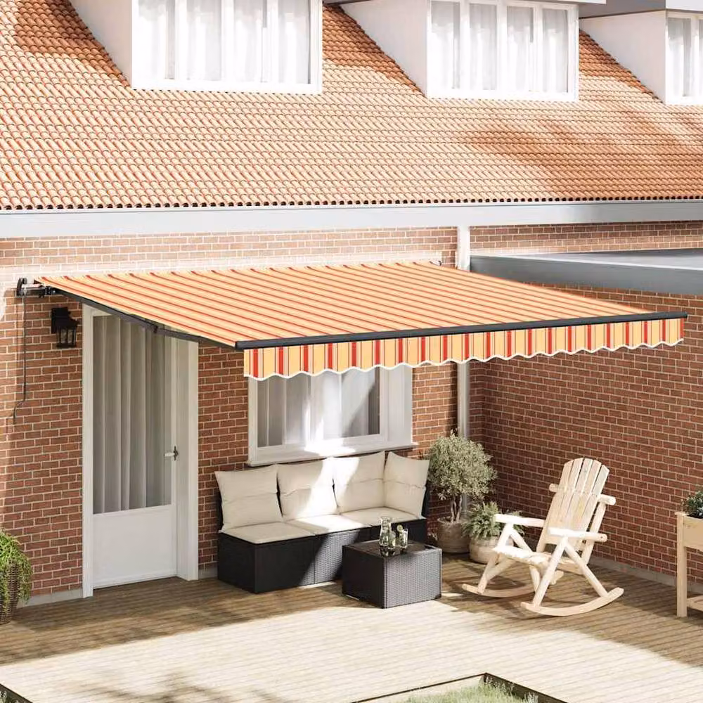 Berkfield Home Manual Retractable Striped Acrylic Awning in Yellow and Orange, W: 400 cm, D: 300 cm – 2