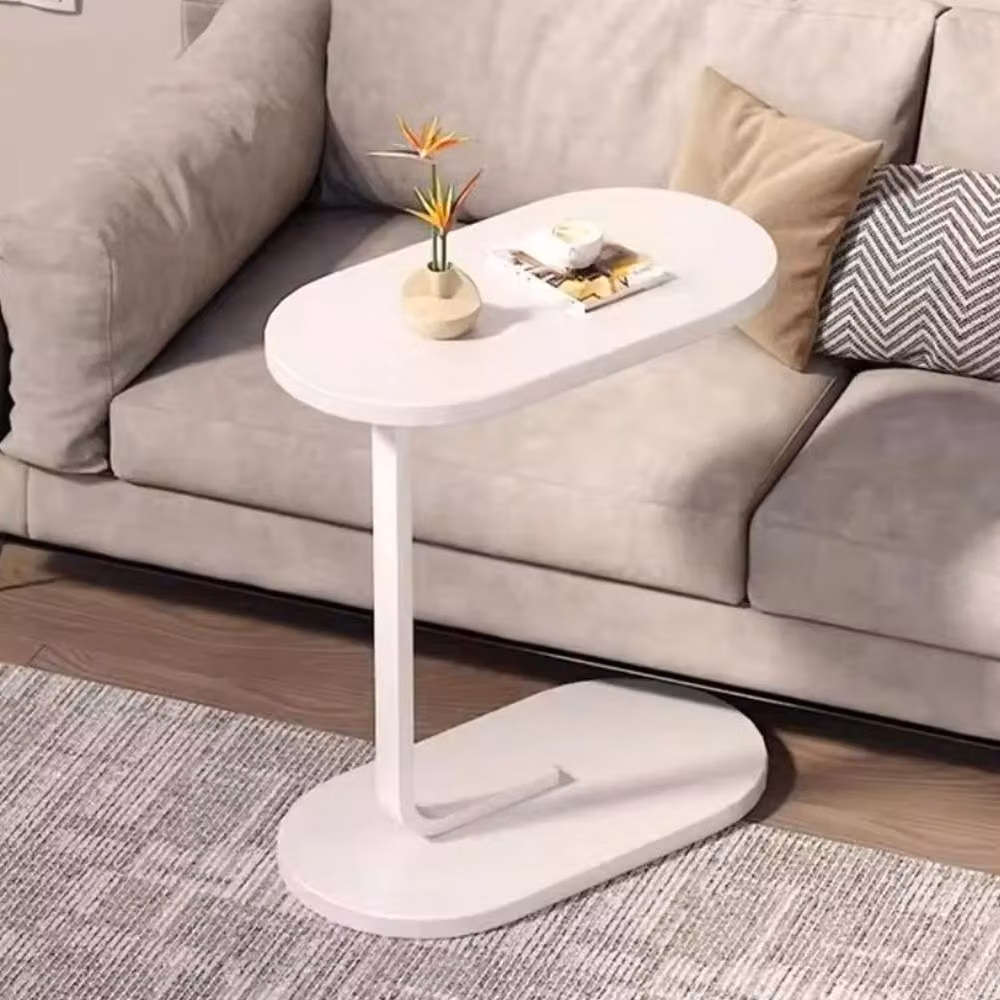 FORGEVIO C-Shaped Sofa Side End Table in White – 2