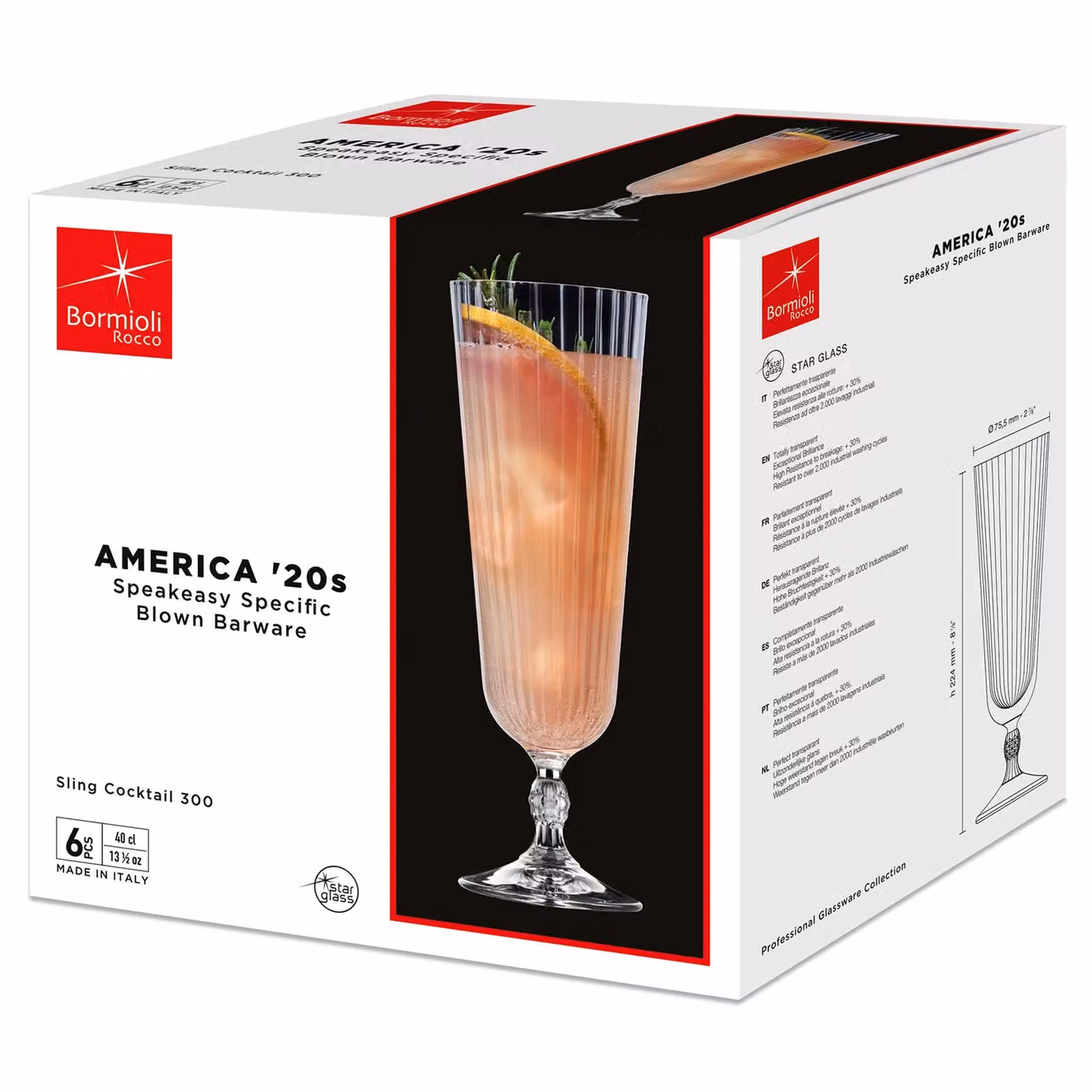 Bormioli Rocco America 20s Sling Cocktail Glasses, 400ml, Pack of 6, Clear – 2