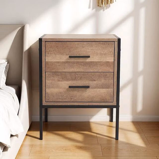 Lifeideas Classic Wooden Bedside Table with 2 Drawers in Brown and Black