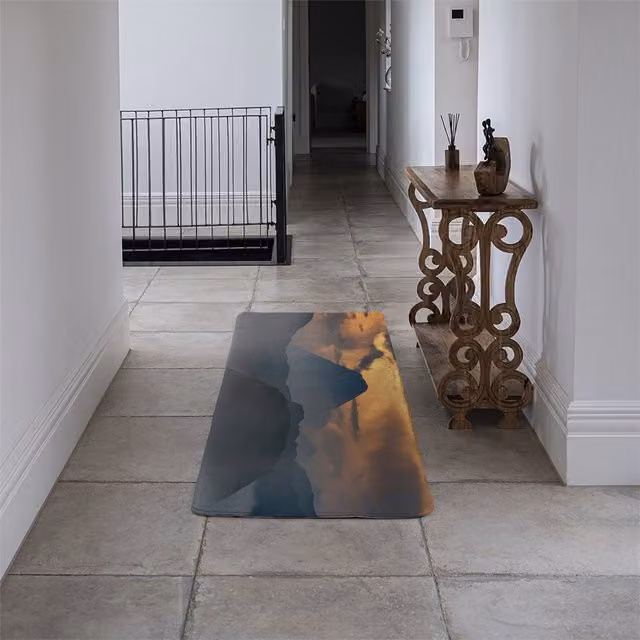 Benjamin Tate Design LTD View of Mount Bromo Designer Runner Rug, Orange and Multicolour Wool Non-Slip Rectangular Rug