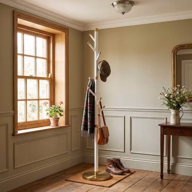 HOME LUXE INTERIOR Modern White and Gold Stainless Steel Freestanding Coat Rack, Height: 177 cm