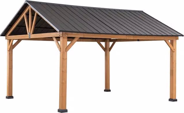 Sunjoy Anthracite and Black Cedar Wood Gable Gazebo