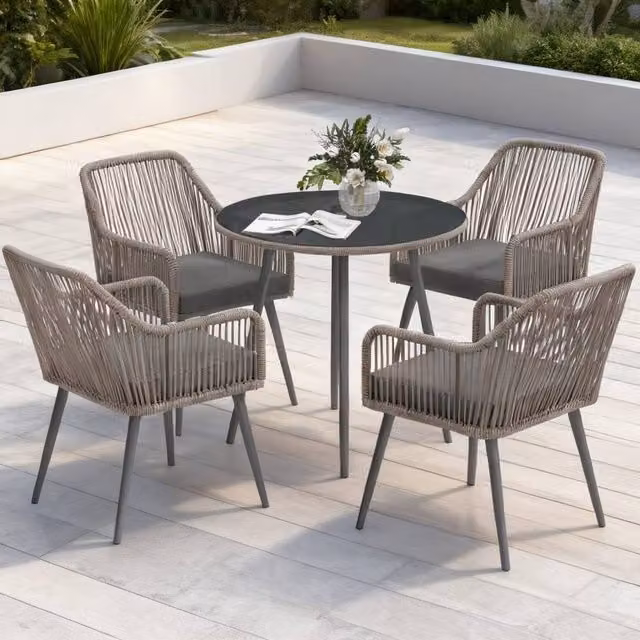 ERGOVEXA 4 Seater Rattan Dining Set in Brown with Glass Top and Powder Coated Steel Frame