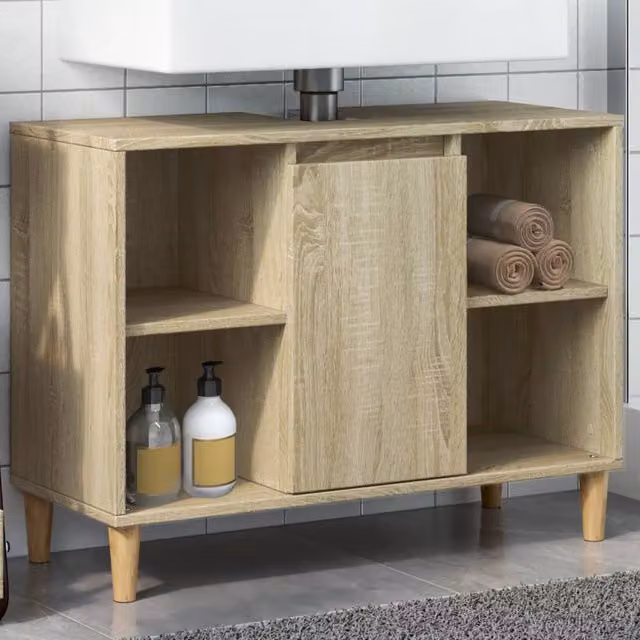 Berkfield Home Bathroom Cabinet in Sonoma Oak Brown, W: 80 cm, D: 33 cm, H: 60 cm – 1