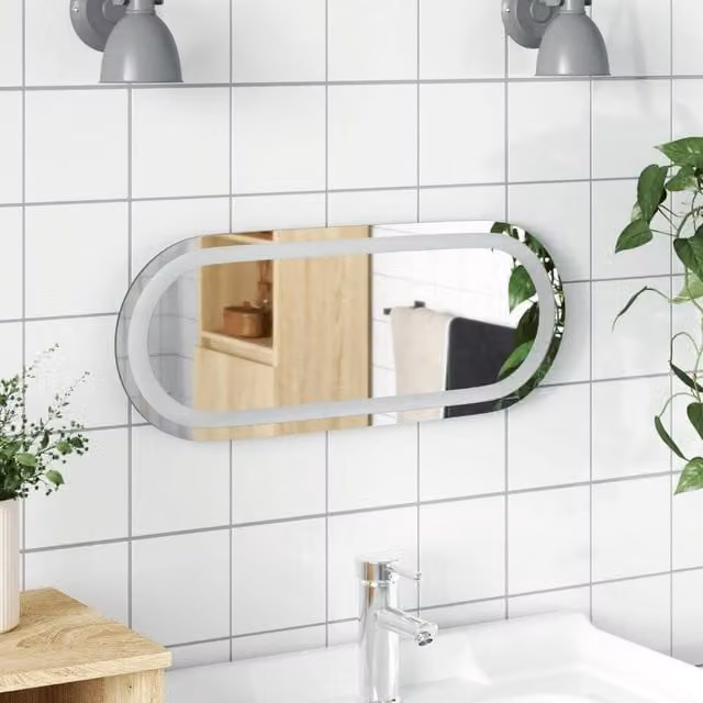 Berkfield Home Oval LED Bathroom Mirror in Clear, W/H: 50 x 20 cm