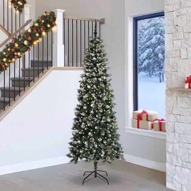 Berkfield Home Artificial Christmas Tree with 300 LEDs, Green, W/D/H: 96 x 96 x 240 cm