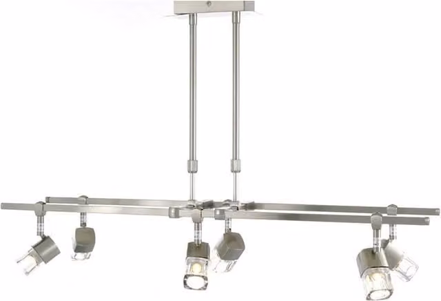 Netlighting Ticino Rectangular Telescopic Pendant Light with 6 G9 Bulbs in Satin Chrome and Grey