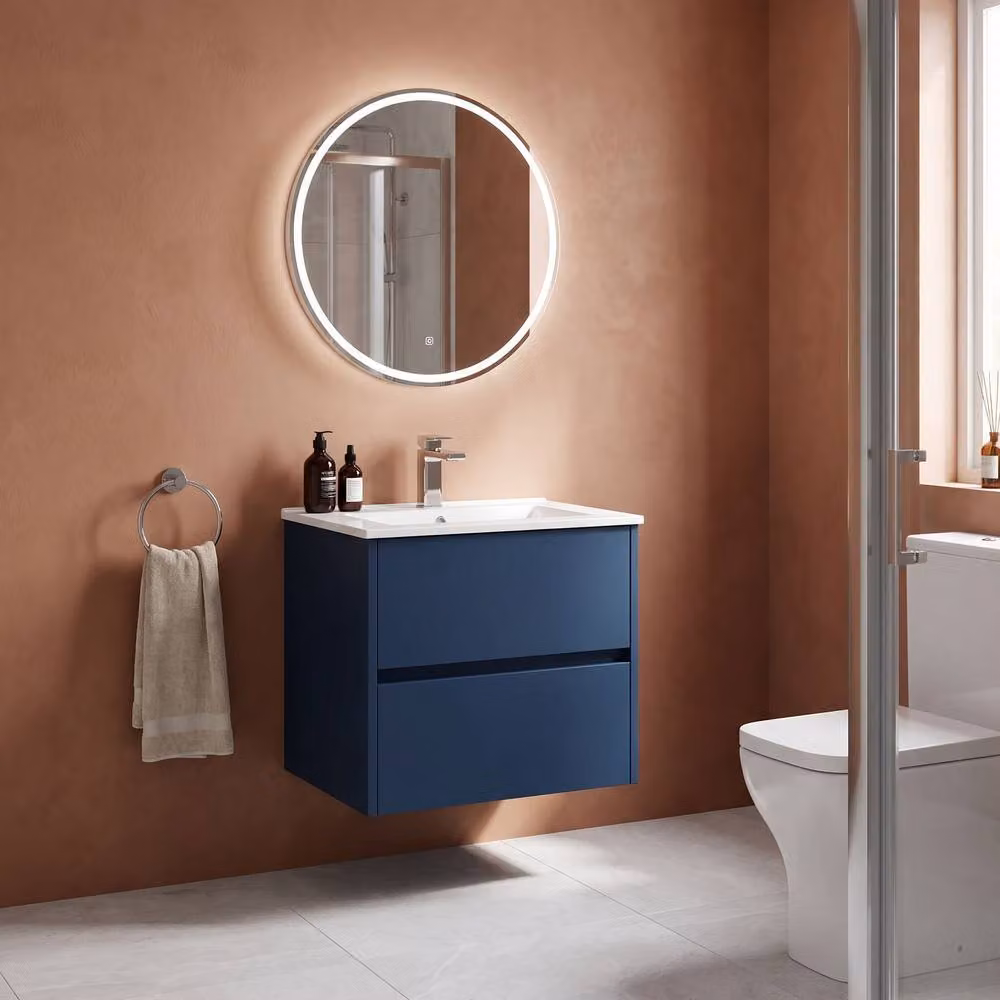 Balterley Chartley Contemporary 2 Drawer Wall Hung Vanity Basin Unit, Blue, Width: 60 cm – 2