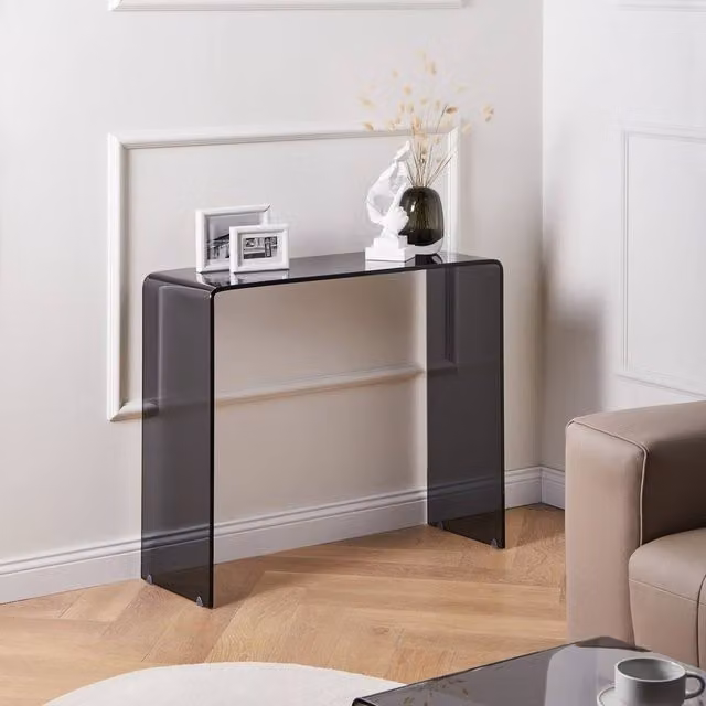 Wyld and Coco Minimalist Black Tempered Glass Console Table W: 90 cm, D: 30 cm, H: 75 cm