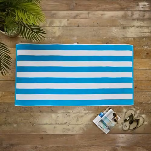 Deyongs Cabana Bay Stripe Beach Towel in Turquoise, 100% Organic Cotton, W/D/H: 80 x 165 cm – 1