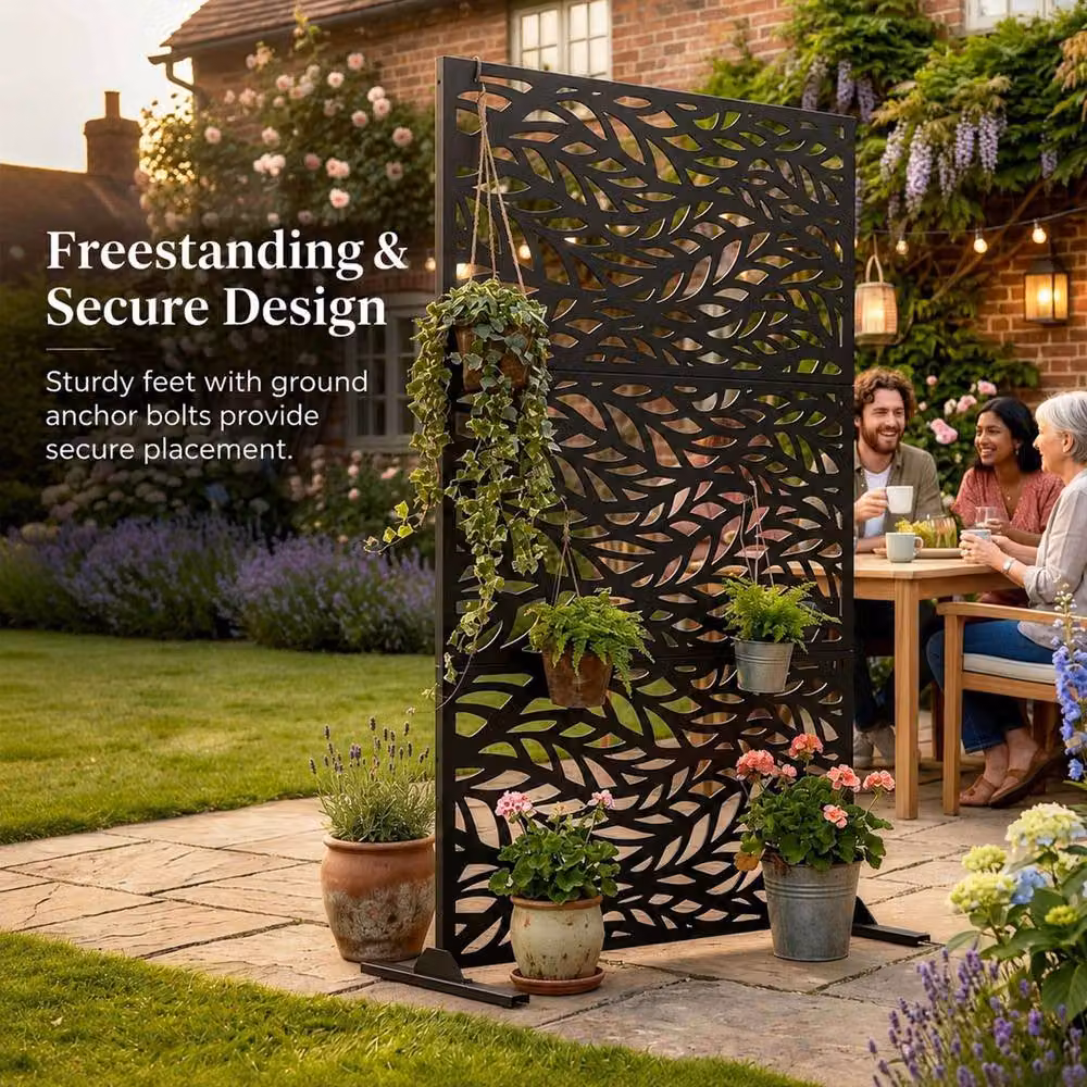 Nicoman Metal Leaf Pattern Privacy Screen, Black, W/H: 90 x 180 cm – 3