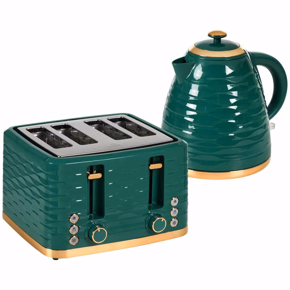 STILVORA Kettle and 4-Slot Toaster Set in Green – 5