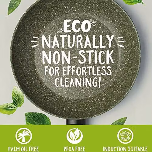 Prestige Eco Non-Stick Frying Pan Set of 2, Green, Induction Safe, Oven and Dishwasher Safe – 3
