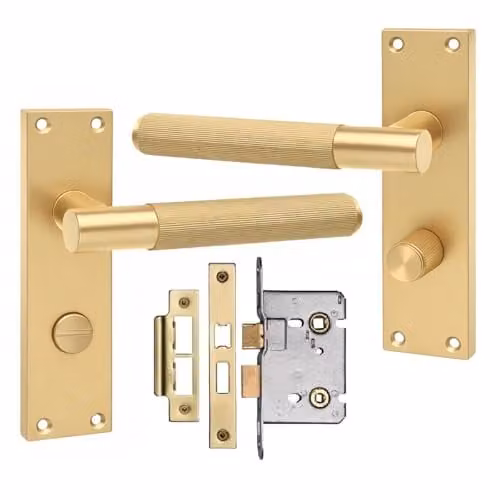 Golden Grace Victorian T-Bar Bathroom Handle with Long Backplate in Brushed Gold Brass